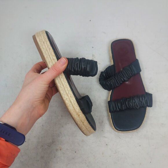 STAUD Black Maya Ruched Espadrille Slide Sandals - Picture 1 of 8